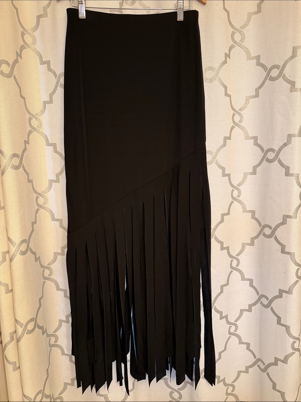 Xscape Black Maxi Skirt with Fringe Hem